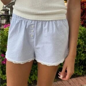 Brandy Melville Blue Striped Shorts with Lace Trim